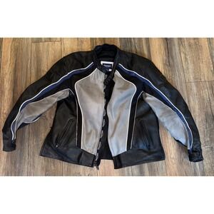 TRIUMPH Motorcycle Leather Black & Grey & Blue Armored Jacket Biker 50/60‎